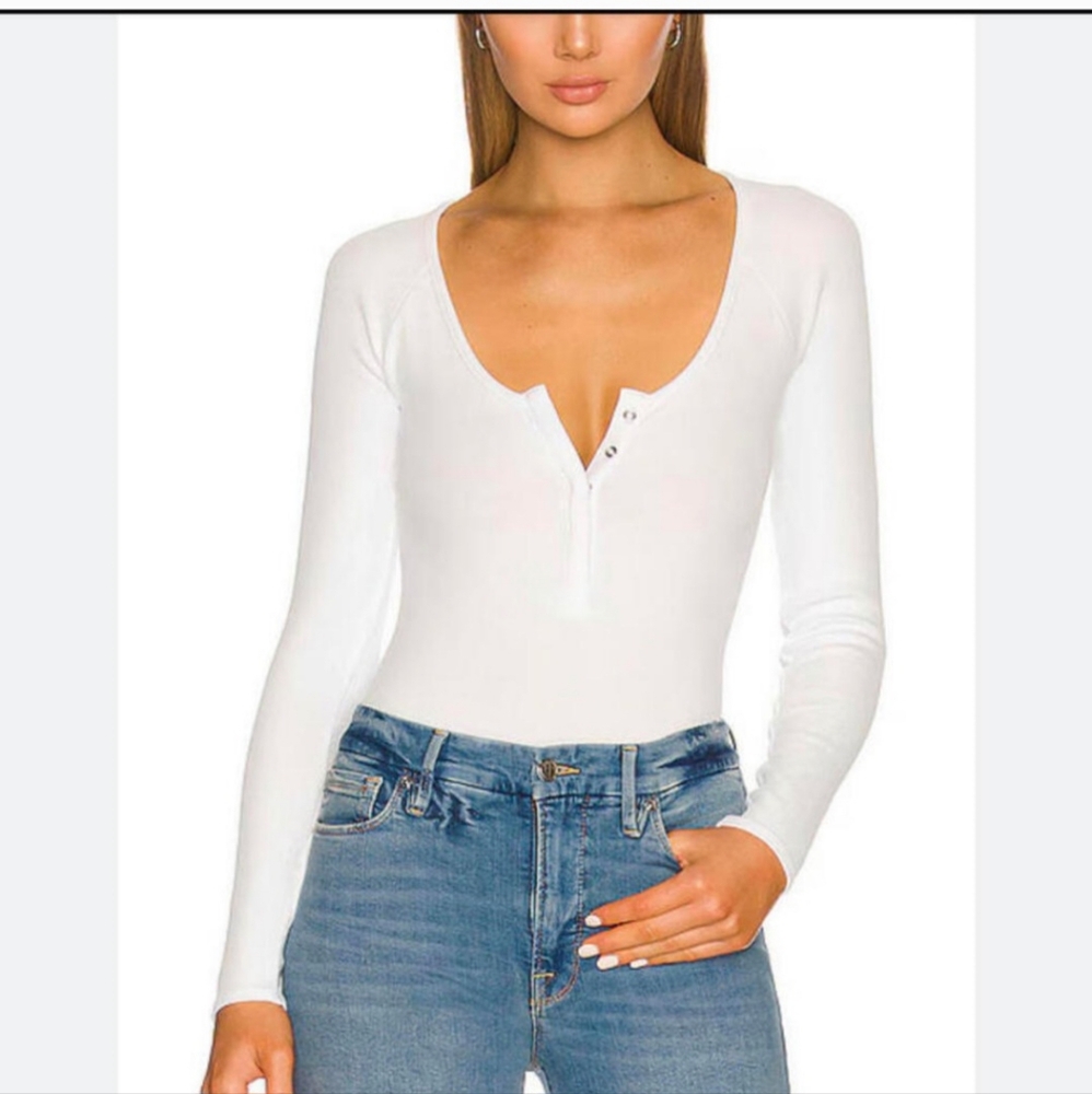 GOOD AMERICAN LONG SLEEVE HENLEY OFF WHITE BODY SUIT NWOT SIZE 4